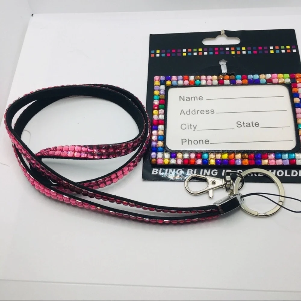 Lanyard & ID Tag Gemmed in Pink and Multi color. Brand new